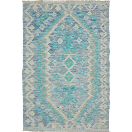 Tappeto Kilim Afghanistan Geometrico Blu Turchese 102x152 Cm