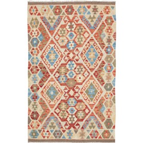 Tappeto Kilim Afghanistan Geometrico Crema Beige Terracotta Blu 102x161 Cm