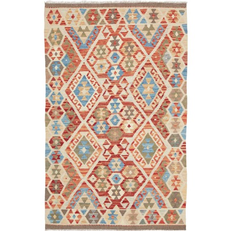 Tappeto Kilim Afghanistan Geometrico Crema Beige Terracotta Blu 102x161 Cm