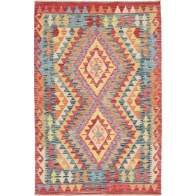 Tappeto Kilim Afghanistan Geometrico Rosso Blu 100x149 Cm