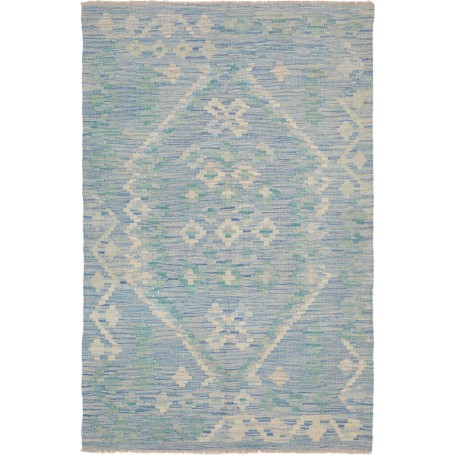 Tappeto Kilim Afghanistan Geometrico Blu Chiaro Verde Menta 99x154 Cm