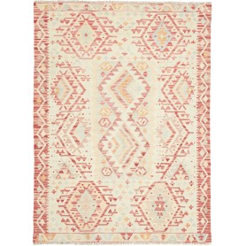 Tappeto Kilim Afghanistan Geometrico Crema Rosso 109x146 Cm
