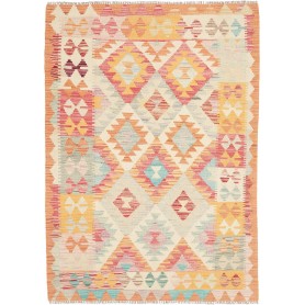 Tappeto Kilim Afghanistan Geometrico Bianco Multicolore Pastello 105x146 Cm