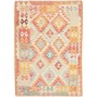 Tappeto Kilim Afghanistan Geometrico Bianco Multicolore Pastello 105x146 Cm