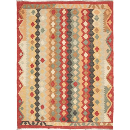 Tappeto Kilim Afghanistan Geometrico Rosso Mattone Multicolore 108x145 Cm