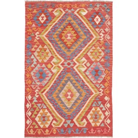 Tappeto Kilim Afghanistan Geometrico Rosso Blu 101x158 Cm