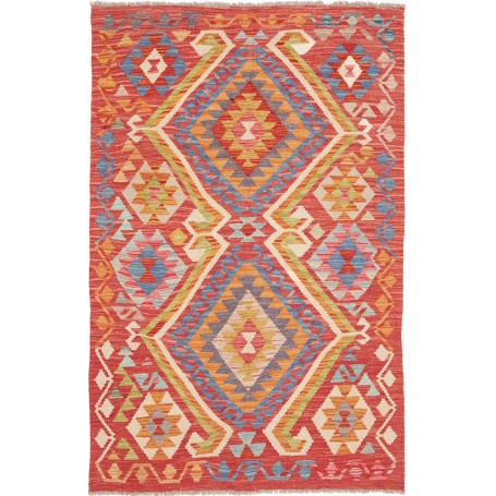 Tappeto Kilim Afghanistan Geometrico Rosso Blu 101x158 Cm