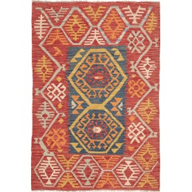 Tappeto Kilim Afghanistan Geometrico Rosso Arancio Blu Scuro 101x150 Cm