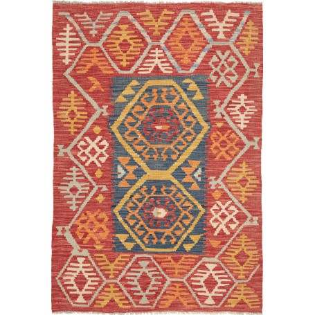 Tappeto Kilim Afghanistan Geometrico Rosso Arancio Blu Scuro 101x150 Cm
