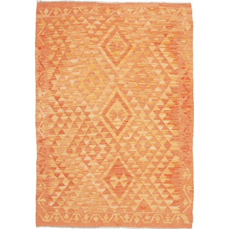Tappeto Kilim Afghanistan Geometrico Arancio Terracotta Giallo 106x145 Cm