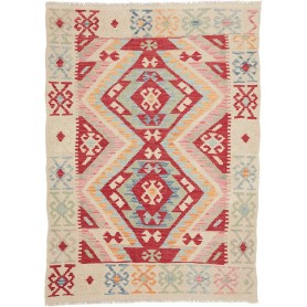 Tappeto Kilim Afghanistan Geometrico Crema Rosso 105x145 Cm