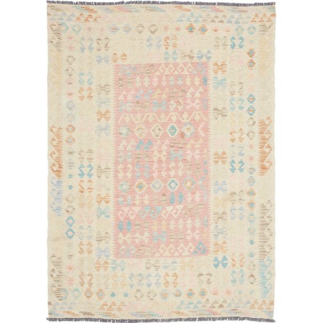 Tappeto Kilim Afghanistan Geometrico Beige Rosa 108x146 Cm