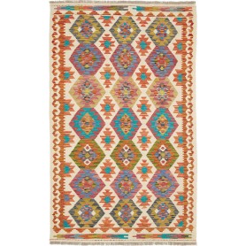 Tappeto Kilim Afghanistan Geometrico Multicolore Crema 120x196 Cm