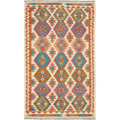 Tappeto Kilim Afghanistan Geometrico Multicolore Crema 120x196 Cm
