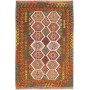 Tappeto Kilim Afghanistan Geometrico Verde Oliva Bordeaux 121x185 Cm