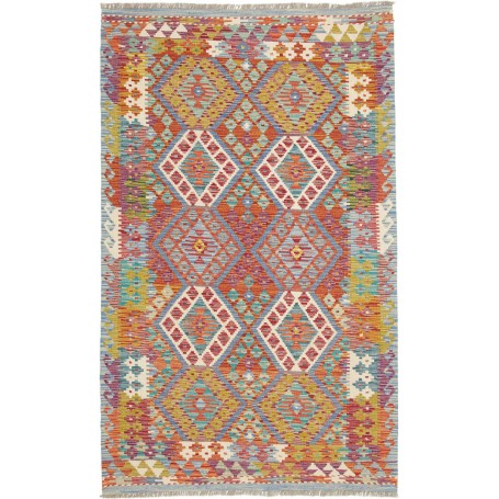 Tappeto Kilim Afghanistan Geometrico Arancione Blu 124x204 Cm