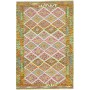 Tappeto Kilim Afghanistan Geometrico Verde Multicolore 124x190 Cm
