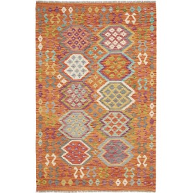 Tappeto Kilim Afghanistan Geometrico Arancione Multicolore 125x196 Cm