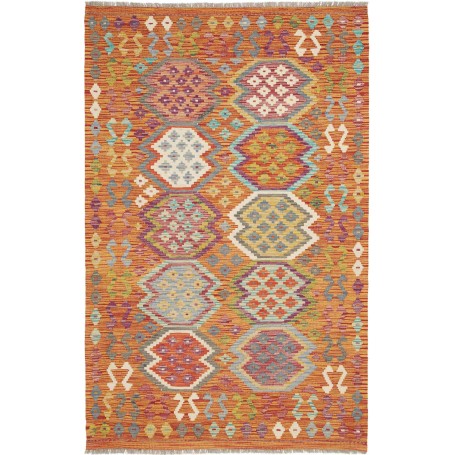 Tappeto Kilim Afghanistan Geometrico Arancione Multicolore 125x196 Cm