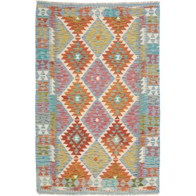 Tappeto Kilim Afghanistan Geometrico Azzurro Arancio 127x197 Cm