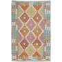 Tappeto Kilim Afghanistan Geometrico Azzurro Arancio 127x197 Cm