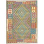 Tappeto Kilim Afghanistan Geometrico Verde Acqua Giallo Oro 132x178 Cm