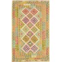 Tappeto Kilim Afghanistan Geometrico Giallo Verde Rosso Turchese 118x195 Cm
