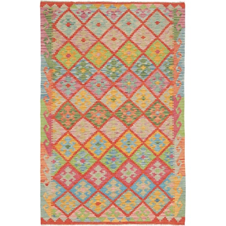Tappeto Kilim Afghanistan Geometrico Multicolore Rosso Arancio 120x183 Cm