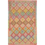 Tappeto Kilim Afghanistan Geometrico Multicolore Rosso Arancio 120x183 Cm