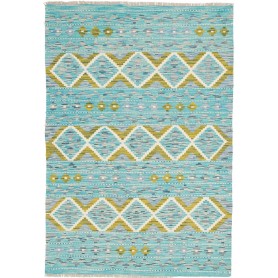 Tappeto Kilim Afghanistan Geometrico Azzurro Verde Acqua Verde Oliva 123x176 Cm