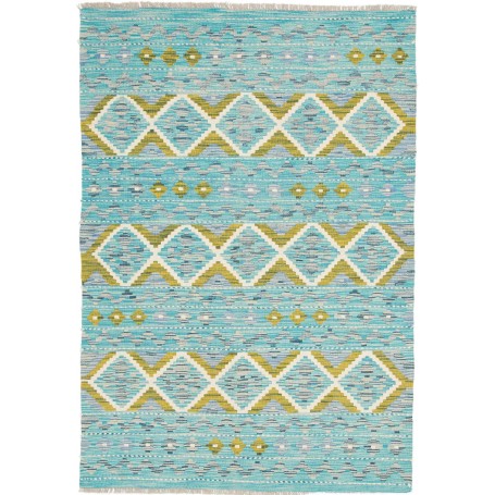 Tappeto Kilim Afghanistan Geometrico Azzurro Verde Acqua Verde Oliva 123x176 Cm