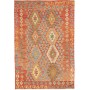 Tappeto Kilim Afghanistan Geometrico Rosso Arancio Multicolore Pastello 125x184 Cm