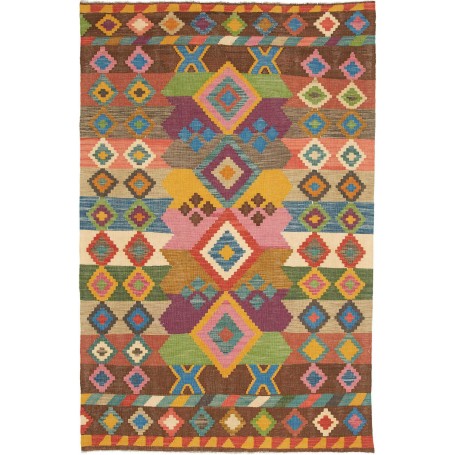 Tappeto Kilim Afghanistan Geometrico Multicolore Marrone 126x192 Cm