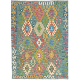 Tappeto Kilim Afghanistan Geometrico Blu Verde Multicolore 127x173 Cm