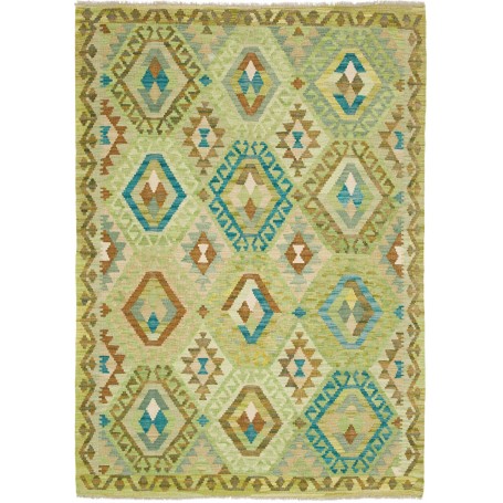 Tappeto Kilim Afghanistan Geometrico Verde Turchese 131x186 Cm