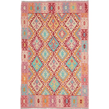 Tappeto Kilim Afghanistan Geometrico Rosa Rosso 124x195 Cm