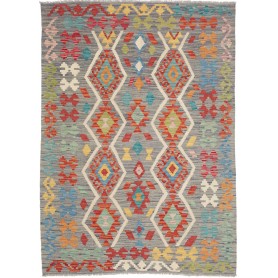 Tappeto Kilim Afghanistan Geometrico Grigio Multicolore 126x182 Cm