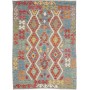 Tappeto Kilim Afghanistan Geometrico Grigio Multicolore 126x182 Cm
