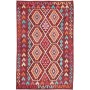 Tappeto Kilim Afghanistan Geometrico Bordeaux Turchese 123x187 Cm