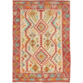 Tappeto Kilim Afghanistan Geometrico Rosso Mattone Beige 123x175 Cm