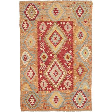 Tappeto Kilim Afghanistan Geometrico Rosso Arancione 120x183 Cm