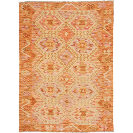 Tappeto Kilim Afghanistan Geometrico Arancione Beige Chiaro 131x180 Cm