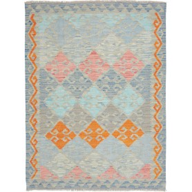 Tappeto Kilim Afghanistan Geometrico Blu Grigio Arancione 129x176 Cm