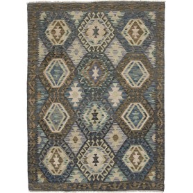 Tappeto Kilim Afghanistan Geometrico Blu Terra Beige 128x178 Cm