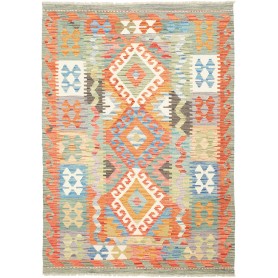 Tappeto Kilim Afghanistan Geometrico Verde Acqua Arancione 124x175 Cm