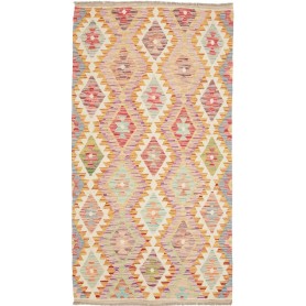 Tappeto Kilim Afghanistan Geometrico Multicolore Pastello Crema 106x198 Cm