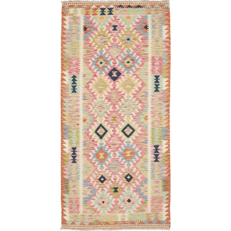 Tappeto Kilim Afghanistan Geometrico Rosa Verde 99x204 Cm
