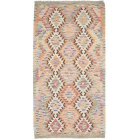 Tappeto Kilim Afghanistan Geometrico Arancione Pastello Blu Pastello 107x199 Cm