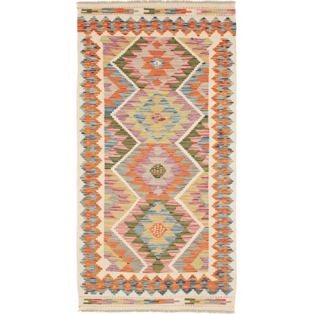 Tappeto Kilim Afghanistan Geometrico Arancione Multicolore 99x192 Cm