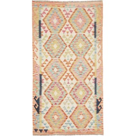 Tappeto Kilim Afghanistan Geometrico Crema Multicolore 104x193 Cm